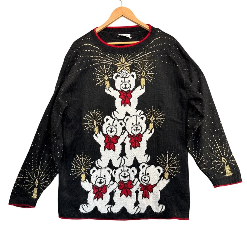 NutCracker Vintage Teddy Bear Tree Christmas Holiday Sweater Women Large